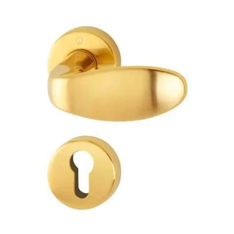Maniglia Genova Hoppe per porta interna, rosetta e bocchetta tonda foro Yale, quadro 8 mm, spessore porta 57-70 mm, Ottone finitura Ottone Lucido/Satinato Resista F75-R Korting