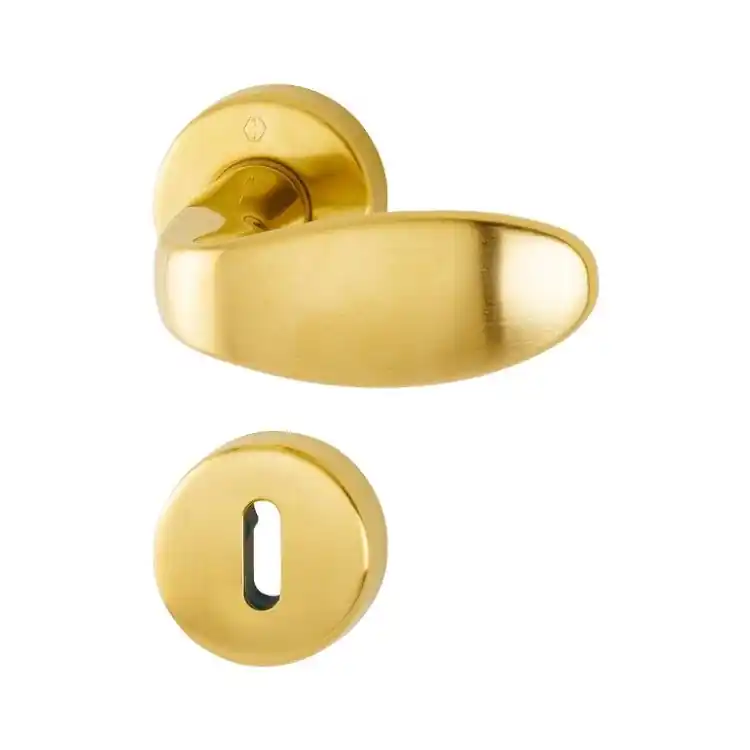 Laatste Kans Maniglia Genova Hoppe per porta interna, rosetta e bocchetta tonda foro Patent, quadro 8 mm, spessore porta 32-48 mm, Ottone finitura Ottone Lucido/Satinato Resista F75-R
