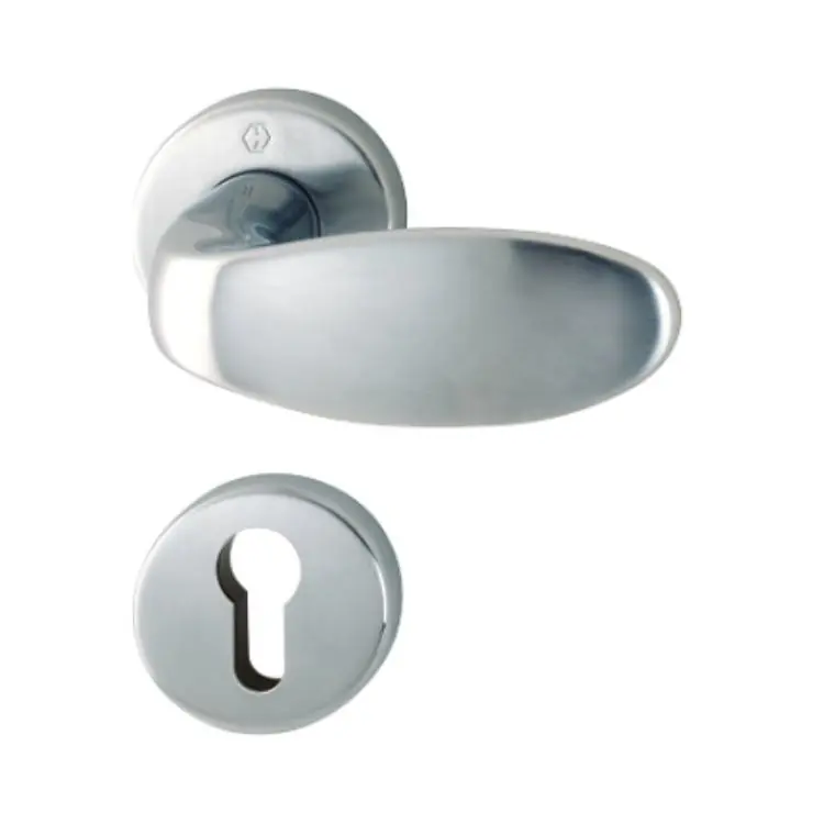 Maniglia Genova Hoppe per porta interna, rosetta e bocchetta tonda foro Yale, quadro 8 mm, spessore porta 57-70 mm, Ottone finitura Cromo Lucido/Satinato Resista F45-R Flitsaanbieding