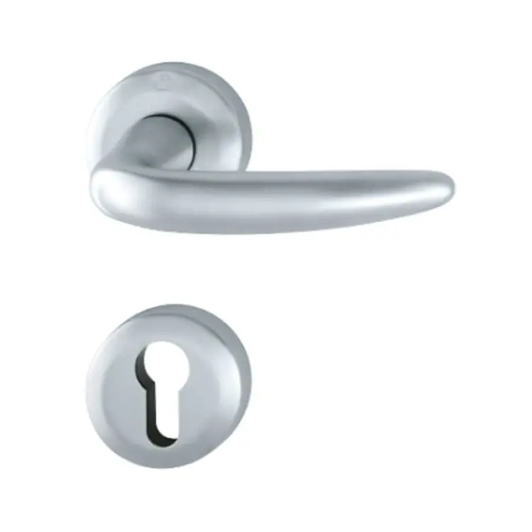 Maniglia Atlanta Hoppe per porta interna, rosetta e bocchetta tonda foro Yale, quadro 8 mm, spessore porta 59-71 mm, Ottone finitura Cromo Satinato Resista F41-R Premium