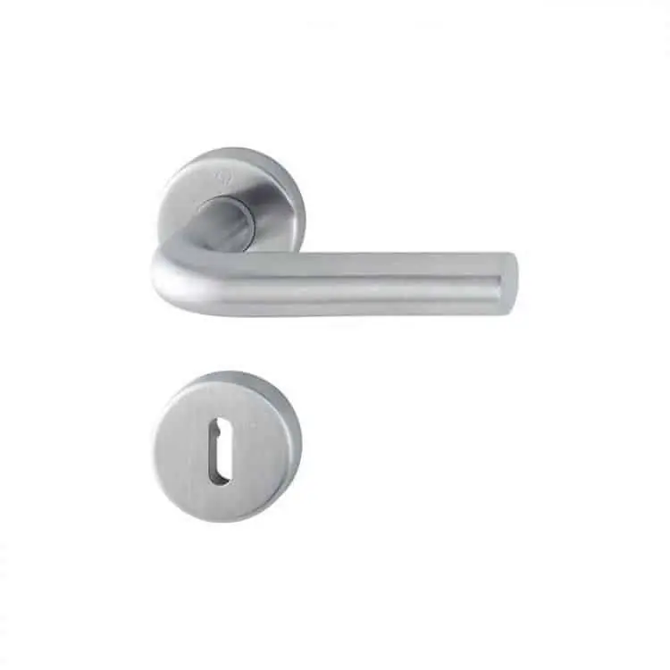 Express Levering Maniglia per per porte interne, con rosetta tonda e bocchetta per serrature a cilindro foro Patent, Hoppe Bonn in Acciaio Inox, finitura Acciaio Inox Satinato