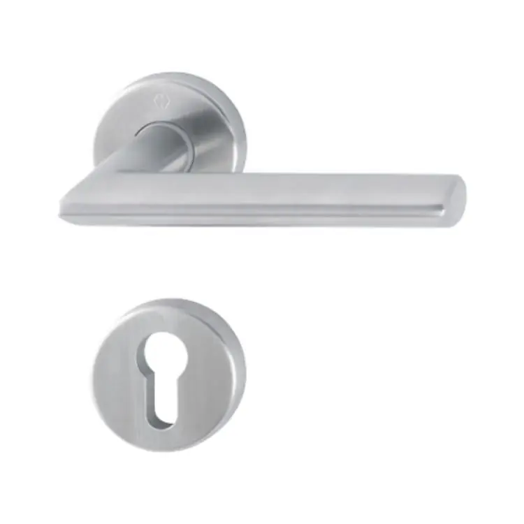 Flitsaanbieding Maniglia Stockholm Hoppe per porta interna, rosetta e bocchetta tonda foro Yale, quadro 8 mm, spessore porta 65-75 mm, Acciaio Inox finitura Satinato F69