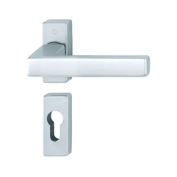 Maniglia Toulon Hoppe per porta a profilo, rosetta e bocchetta rettangolare foro Yale, quadro 8 mm, spessore porta 62-72 mm, Alluminio finitura Argento F1 Alleen Vandaag