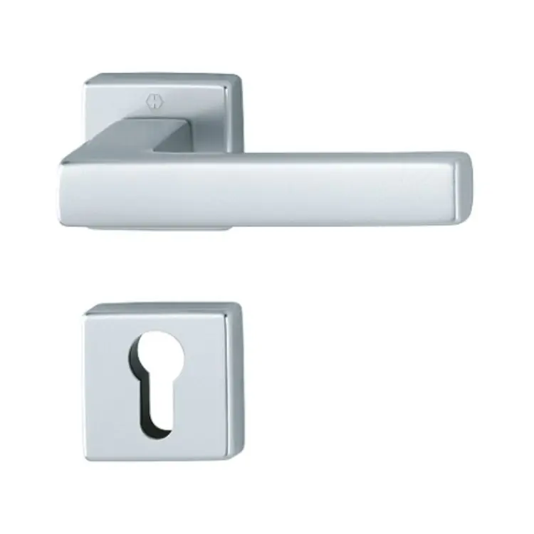Maniglia Toulon Hoppe per porta interna, rosetta e bocchetta quadra foro Yale, quadro 8 mm, spessore porta 62-72 mm, Alluminio finitura Argento F1 Speciale Aanbieding