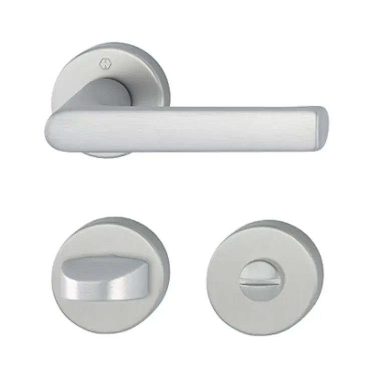Actieprijs Maniglia Hamburg Hoppe per porta interna, rosetta e nottolino Wc, quadro 8 mm, spessore porta 37-42 mm, Alluminio finitura Cromo Satinato F94-1
