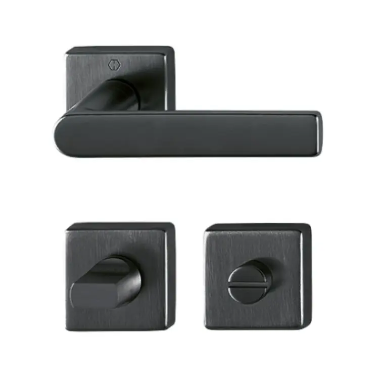 Snelle Levering Maniglia Los Angeles Hoppe per porta interna, rosetta e nottolino Wc, quadro 8 mm, spessore porta 38-48 mm, Ottone finitura Ottone Nero Satinato Resista F96-1-R