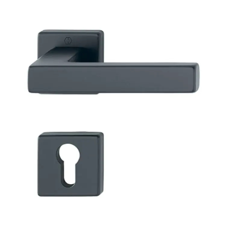 Maniglia Austin Hoppe per porta interna, rosetta e bocchetta quadra foro Yale, quadro 8 mm, spessore porta 56-67 mm, Alluminio finitura Nero Opaco F9714M Nieuw