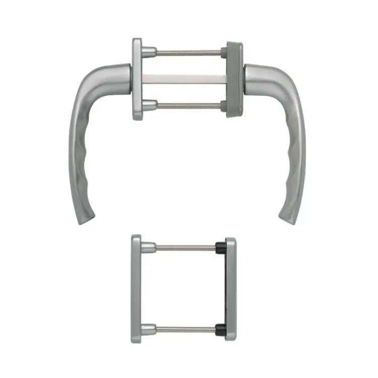 Maniglia Martellina DK New York Hoppe per porta balcone, con rosetta e bocchetta ovale Yale, quadro 7 da 83-93 mm, Alluminio finitura Titanio F9 Laatste Versie