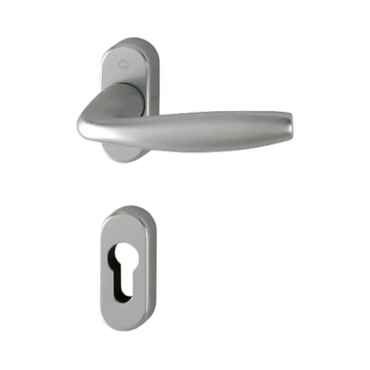 Maniglia New York Hoppe per porta a profilo, rosetta e bocchetta ovale foro Yale, quadro 8 mm, spessore porta 75-85 mm, Alluminio finitura Titanio F9 Speciale Aanbieding