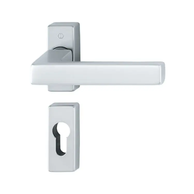 Hoge Kwaliteit Maniglia Toulon Hoppe per porta a profilo, rosetta e bocchetta rettangolare foro Yale, quadro 8 mm, spessore porta 75-85 mm, Alluminio finitura Argento F1