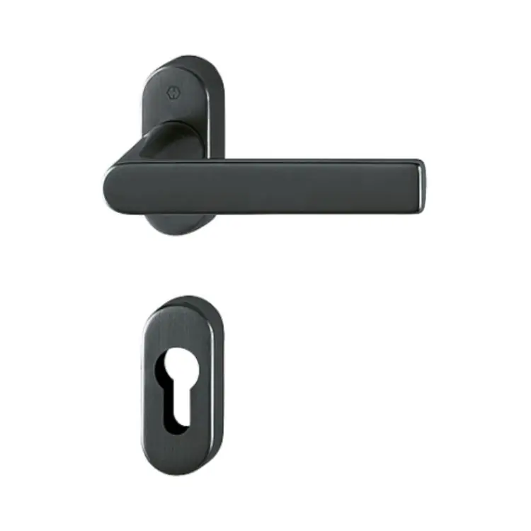 Maniglia Los Angeles Hoppe per porta a profilo, rosetta e bocchetta ovale foro Yale, quadro 8 mm, spessore porta 62-74 mm, Ottone finitura Nero Satinato Resista F96-1-R Actieprijs