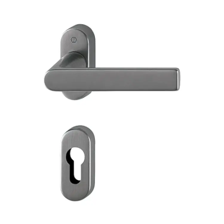 Maniglia Los Angeles Hoppe per porta a profilo, rosetta e bocchetta ovale foro Yale, quadro 8 mm, spessore porta 62-74 mm, Ottone finitura Antracite Satinato Resista- F97-1-R Hete Deal