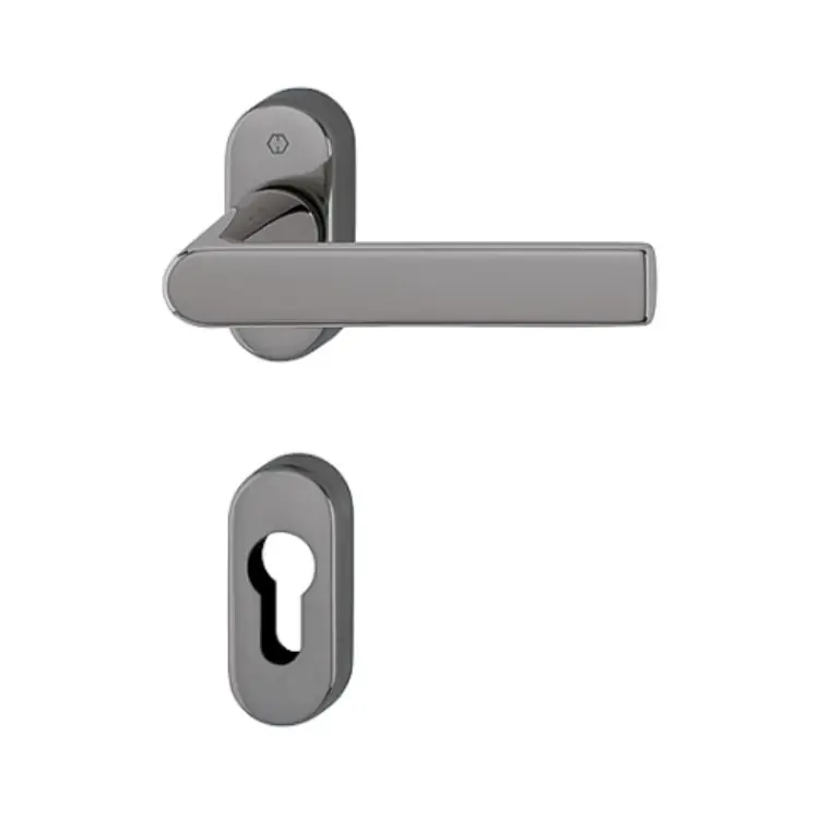 Maniglia Los Angeles Hoppe per porta a profilo, rosetta e bocchetta ovale foro Yale, quadro 8 mm, spessore porta 62-74 mm, Ottone finitura Antracite Lucido Resista F97-R Weekendaanbieding