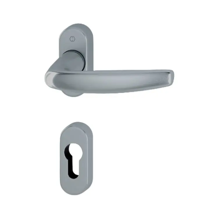 Koop Vandaag Maniglia Atlanta Hoppe per porta a profilo, rosetta e bocchetta ovale foro Yale, quadro 8 mm, spessore porta 75-85 mm, Alluminio finitura Titanio F9