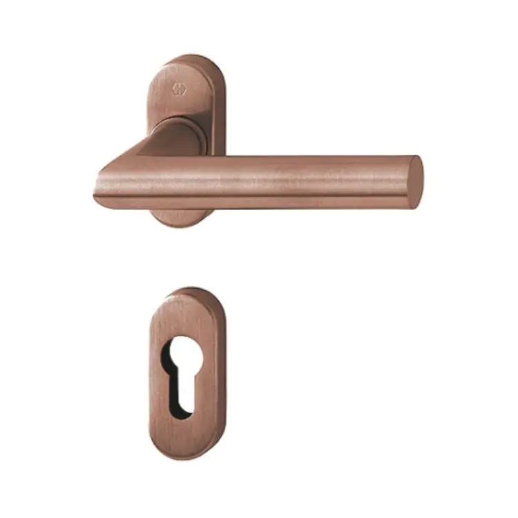 Koop Vandaag Maniglia Amsterdam Hoppe per porta a profilo, rosetta e bocchetta ovale foro Yale, quadro 8 mm, spessore porta 65-75 mm, Acciaio Inox finitura Rame Satinato F84-1-R
