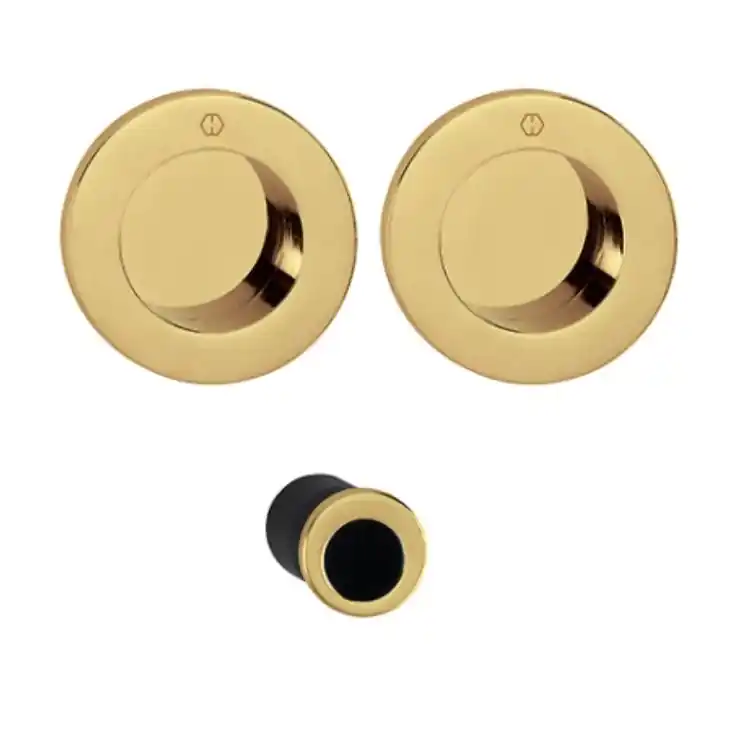Maniglia Spazio Kit 5 Hoppe per porte scorrevoli, serie tonda diametro 48 mm, versione foro cieco, Ottone finitura Naturale Lucido Resista F78-R Merkproduct