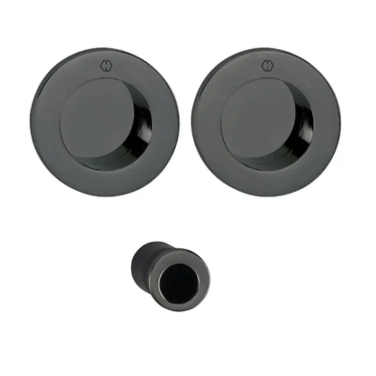 Bestseller Maniglia Spazio Kit 5 Hoppe per porte scorrevoli, serie tonda diametro 48 mm, versione foro cieco, Ottone finitura Nero Lucido F96-R