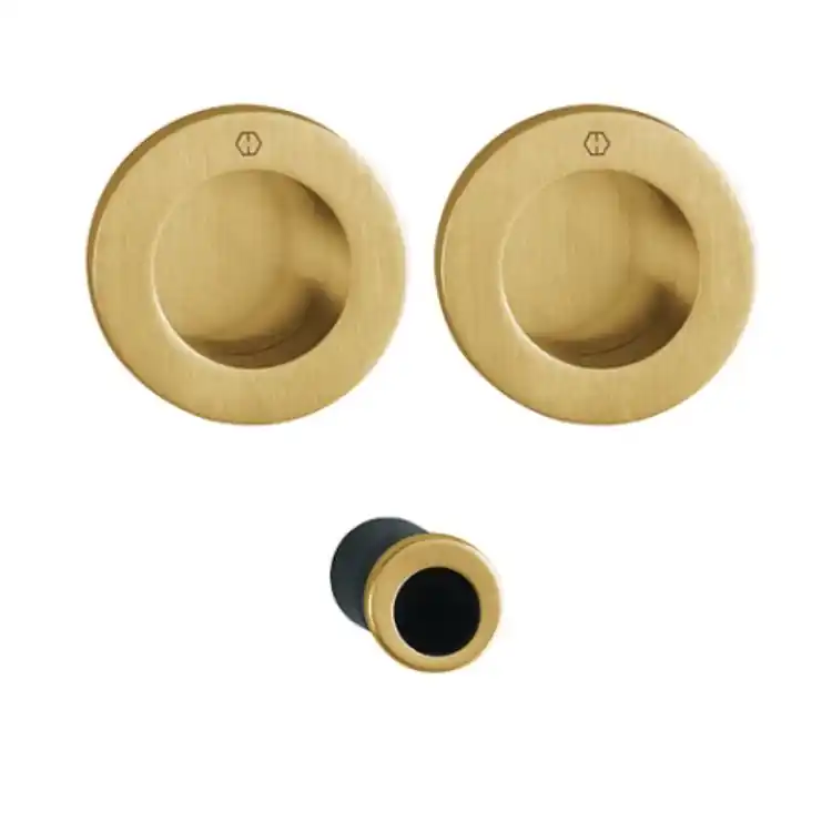 Maniglia Spazio Kit 5 Hoppe per porte scorrevoli, serie tonda diametro 48 mm, versione foro cieco, Ottone finitura Satinato Chiaro Resista F78-1-R Hete Deal