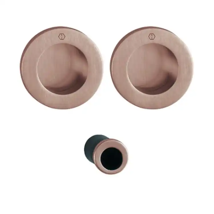 Maniglia Spazio Kit 5 Hoppe per porte scorrevoli, serie tonda diametro 48 mm, versione foro cieco, Ottone finitura Rame Satinato Resista F84-1-R Veilige Betaling