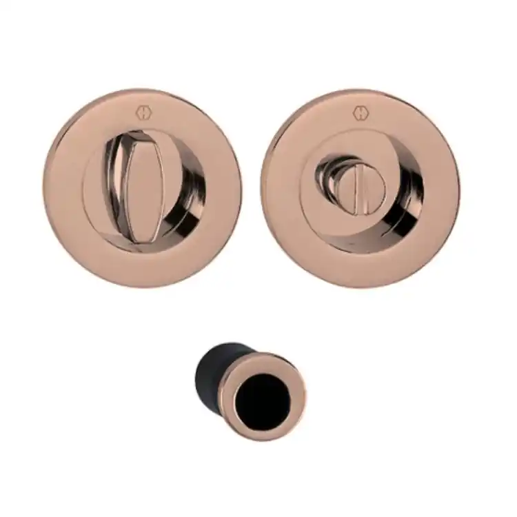 Beperkte Voorraad Maniglia Spazio Kit 2 Hoppe per porta scorrevole, serie tonda diametro 48 mm, versione chiusura Wc, Ottone finitura Rame Lucido F84-R