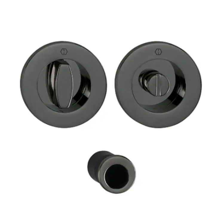 Maniglia Spazio Kit 2 Hoppe per porta scorrevole, serie tonda diametro 48 mm, versione chiusura Wc, Ottone finitura Nero Lucido F96-R Nu Kopen
