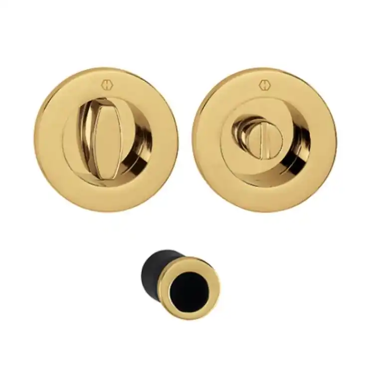 Shop Nu Maniglia Spazio Kit 2 Hoppe per porta scorrevole, serie tonda diametro 48 mm, versione chiusura Wc, Ottone finitura Lucido Naturale F78-R
