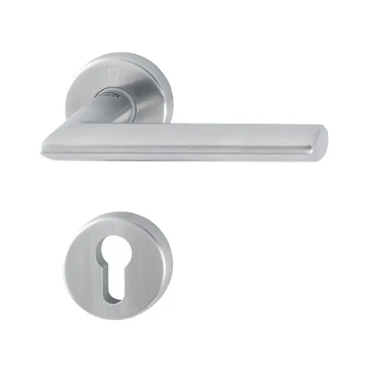 Flitsaanbieding Maniglia Stockholm Hoppe per porta interna, rosetta e bocchetta tonda foro Yale, quadro 8 mm, spessore porta 65-75 mm, Acciaio Inox finitura Satinato Secusan F69-S