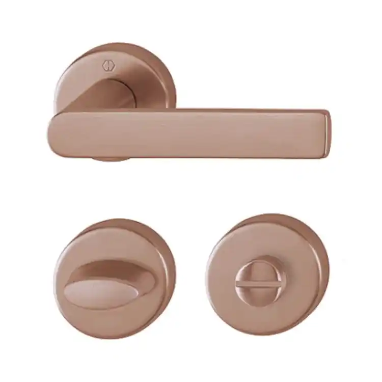 Fabrieksprijs Maniglia Los Angeles Hoppe per porta interna, rosetta e nottolino Wc, quadro 8 mm, spessore porta 38-47 mm, Ottone finitura Rame Satinato Resista F84-1-R