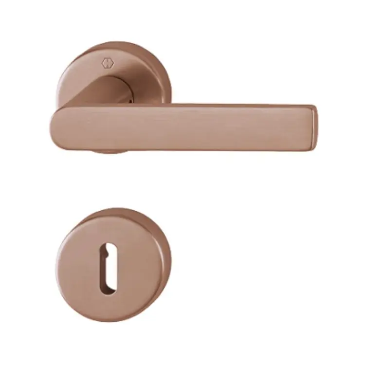 Rechtstreeks Van De Fabrikant Maniglia Los Angeles Hoppe per porta interna, rosetta e bocchetta tonda foro Patent, quadro 8 mm, spessore porta 37-52 mm, Ottone finitura Rame Satinato-Resista F84-1-R