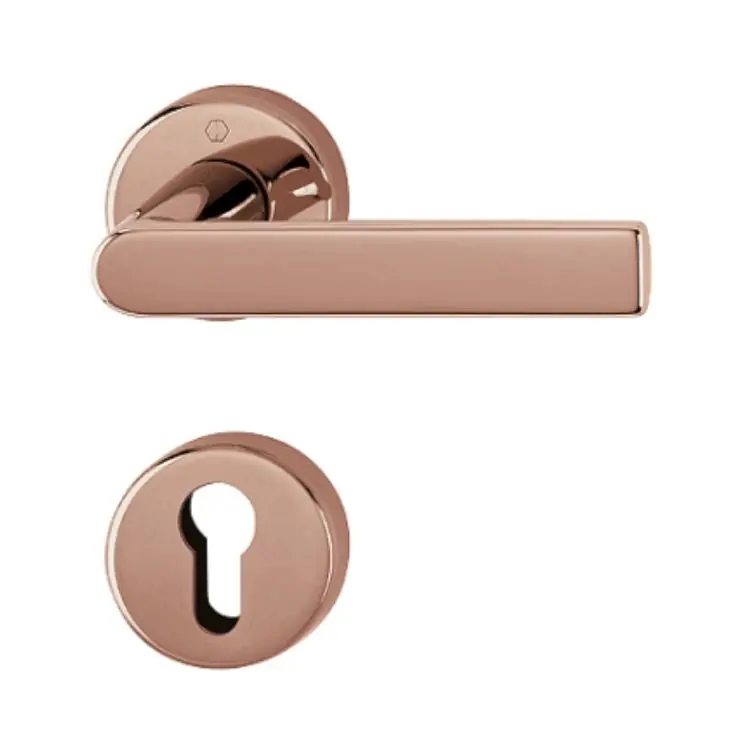 Maniglia Los Angeles Hoppe per porta interna, rosetta e bocchetta tonda foro Yale, quadro 8 mm, spessore porta 62-74 mm, Ottone finitura Rame Lucido Resista F84-R Favoriet