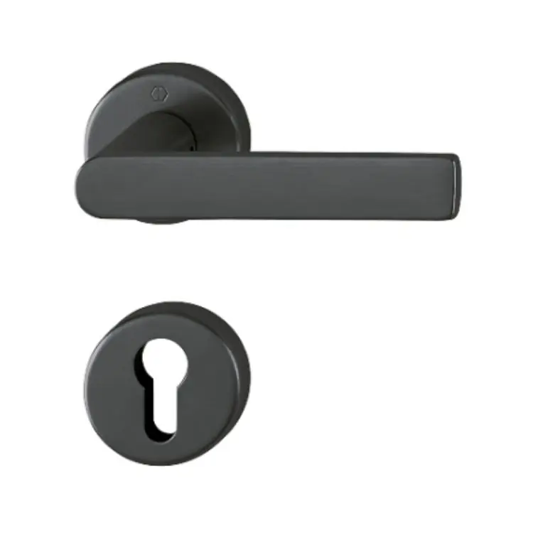 Maniglia Los Angeles Hoppe per porta interna, rosetta e bocchetta tonda foro Yale, quadro 8 mm, spessore porta 62-74 mm, Ottone finitura Nero Satinato Resista F96-R Weekendaanbieding