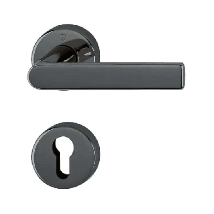 Maniglia Los Angeles Hoppe per porta interna, rosetta e bocchetta tonda foro Yale, quadro 8 mm, spessore porta 62-74 mm, Ottone finitura Nero Lucido Resista F96-R Beperkt Aanbod