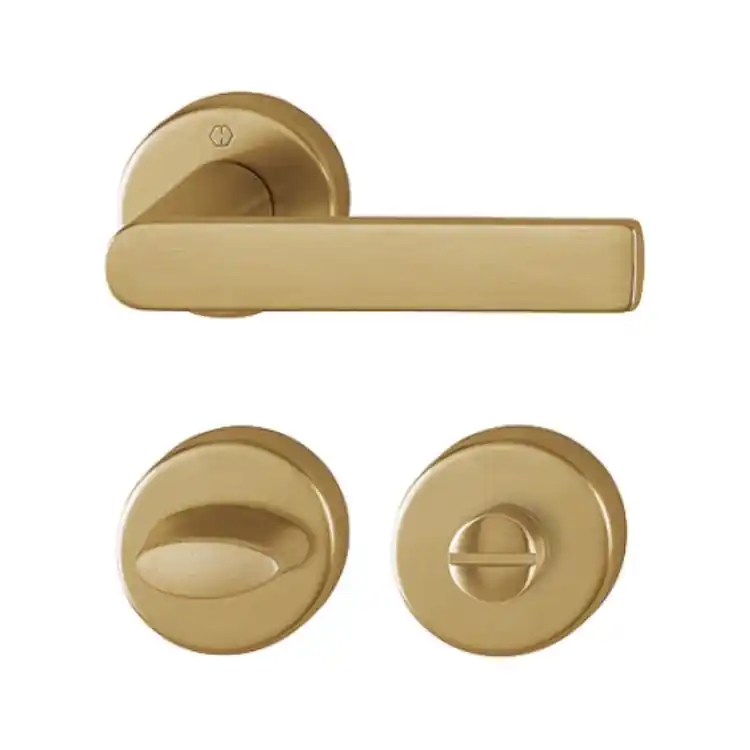 Gereduceerde Prijs Maniglia Los Angeles Hoppe per porta interna, rosetta e nottolino Wc, quadro 8 mm, spessore porta 38-47 mm, Ottone finitura Chiaro Satinato Resista F78-1-R