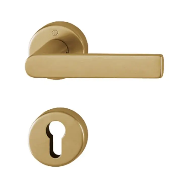 Maniglia Los Angeles Hoppe per porta interna, rosetta e bocchetta tonda foro Yale, quadro 8 mm, spessore porta 62-74 mm, Ottone finitura Chiaro Satinato Resista F78-1-R Lage Prijs