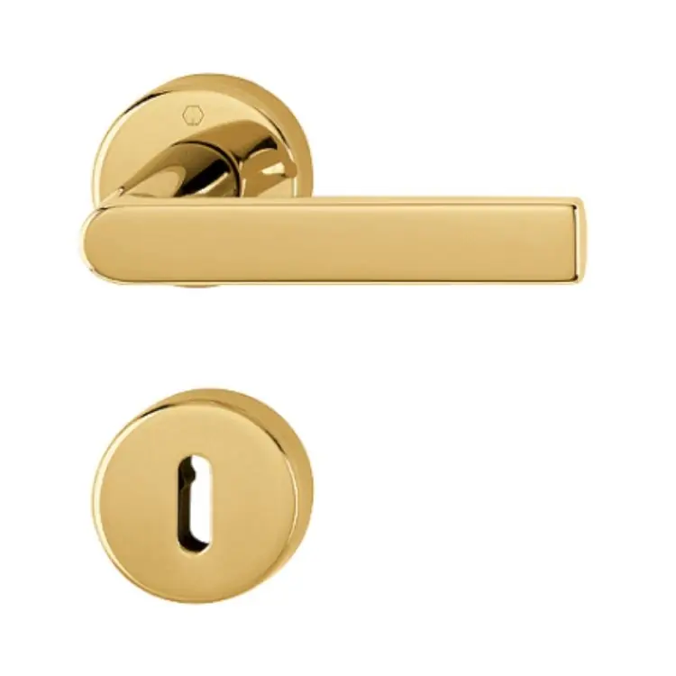 Direct Beschikbaar Maniglia Los Angeles Hoppe per porta interna, rosetta e bocchetta tonda foro Patent, quadro 8 mm, spessore porta 37-52 mm, Ottone finitura Chiaro Lucido Resista F78-R