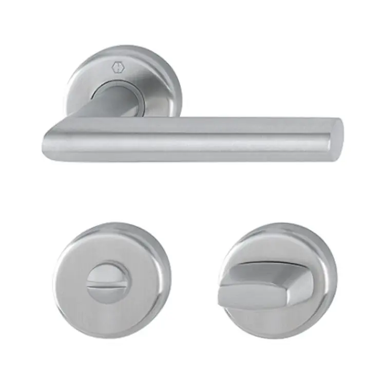 Voordeelprijs Maniglia Utrecht Hoppe per porta interna, rosetta e nottolino Wc, quadro 8 mm, spessore porta 40-48 mm, Acciaio Inox finitura Satinato F69