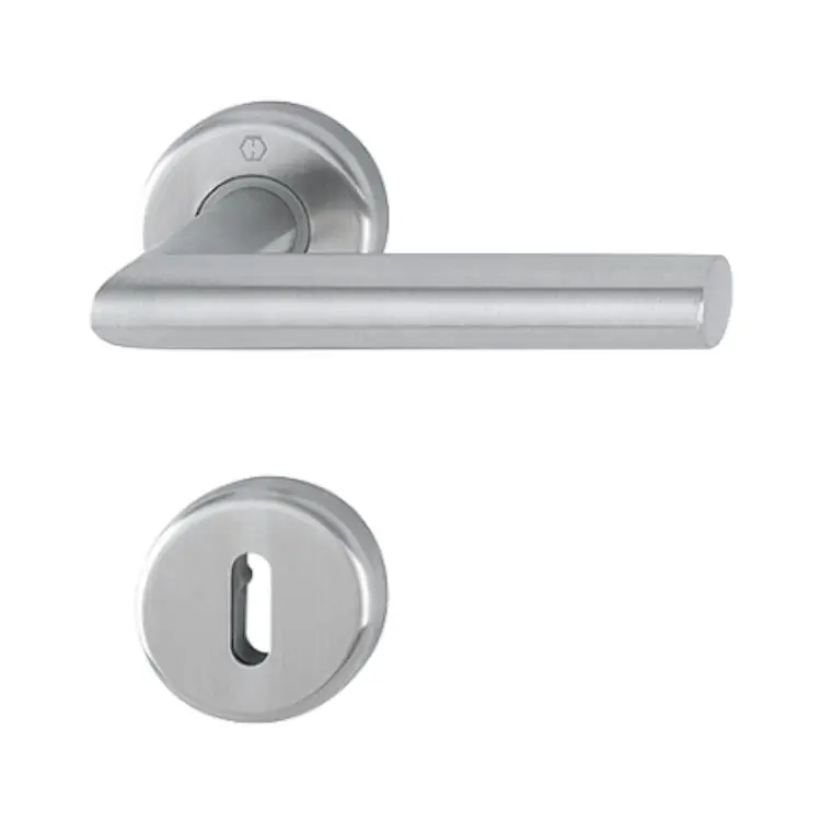 Premium Maniglia Utrecht Hoppe per porta interna, rosetta e bocchetta tonda foro Patent, quadro 8 mm, spessore porta 35-54 mm, Acciaio Inox finitura Satinato F69