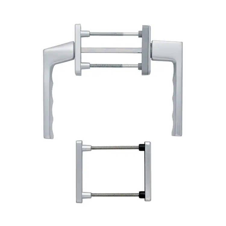 Maniglia Martellina DK Toulon Hoppe per porta balcone, con rosetta e bocchetta rettangolare Yale, quadro 7 da 63-73 mm, Alluminio finitura Argento F1 Laatste Versie