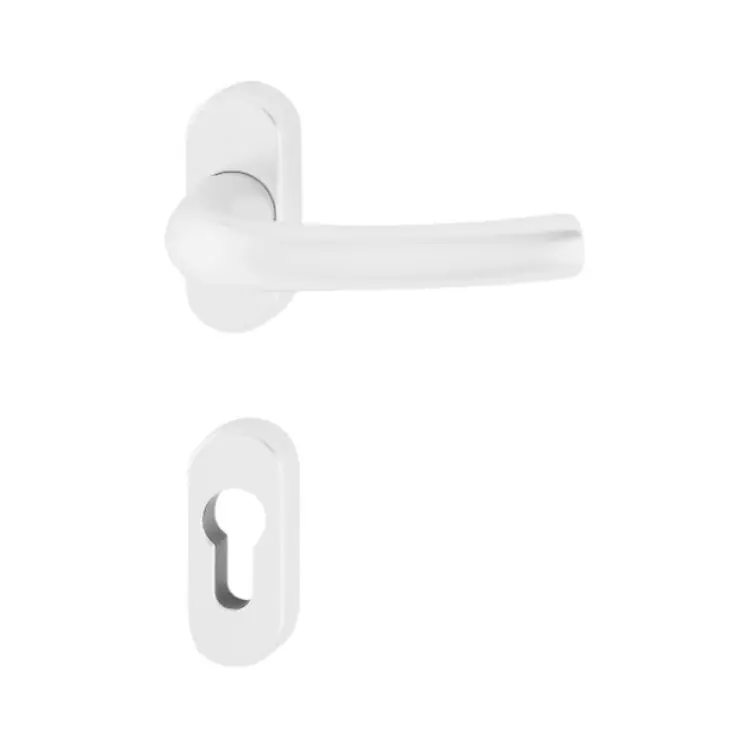 Maniglia Tokyo Hoppe per porta a profilo, rosetta e bocchetta ovale foro Yale, quadro 8 mm, spessore porta 73-77 mm, Alluminio finitura Bianco Traffico F9016 Goedkoop