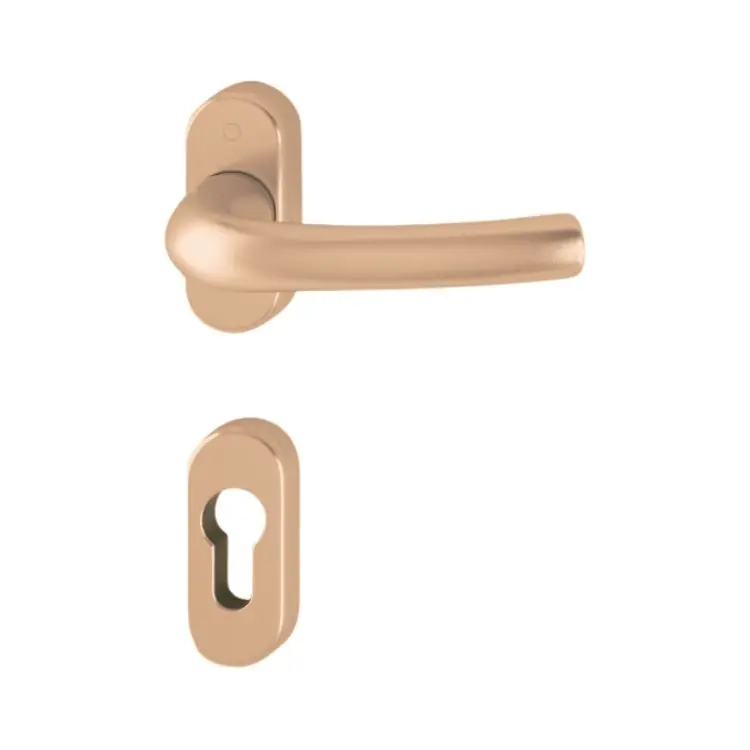 Maniglia Tokyo Hoppe per porta a profilo, rosetta e bocchetta ovale foro Yale, quadro 8 mm, spessore porta 73-77 mm, Alluminio finitura Bronzo F4 Alleen Vandaag