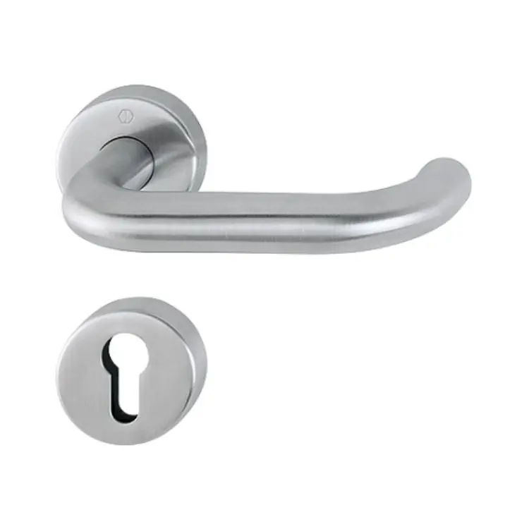 Maniglia Paris Hoppe per porta interna, rosetta e bocchetta tonda foro Yale, quadro 8 mm, spessore porta 40-45 mm, Acciaio Inox finitura Satinato F69 Weekendaanbieding