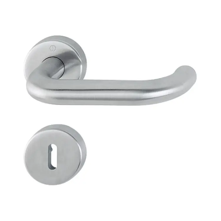 Laatste Kans Maniglia Paris Hoppe per porta interna, rosetta e bocchetta tonda foro Patent, quadro 8 mm, spessore porta 40-45 mm, Acciaio Inox finitura Satinato F69