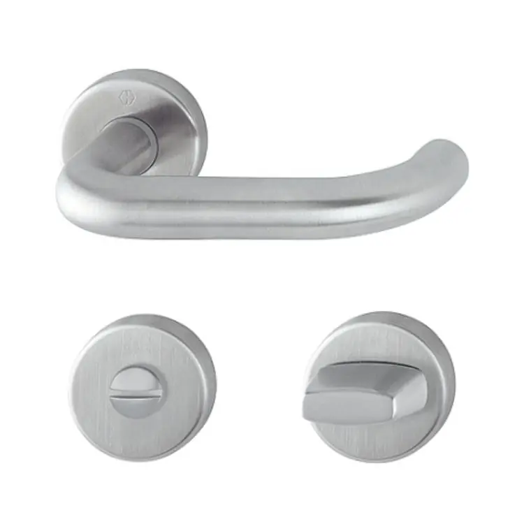Maniglia Paris Hoppe per porta, versione Sertos, rosetta e nottolino Wc, quadro 8 mm, spessore porta 40-45 mm, Acciaio Inox finitura Satinato F69 Hoge Kwaliteit