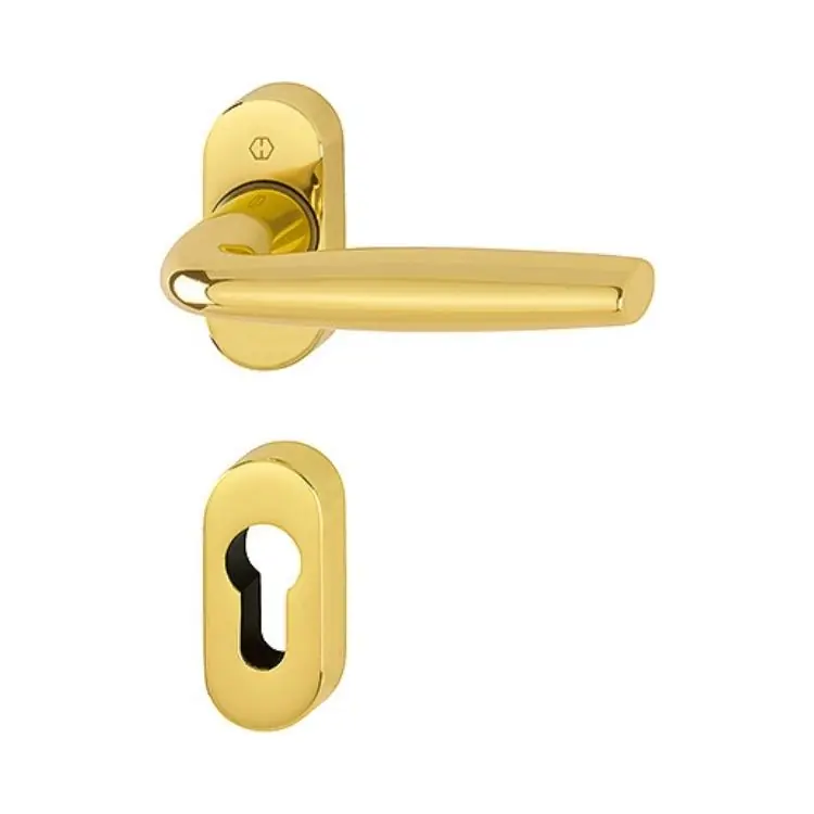 Superprijs Maniglia Milos Hoppe per porta a profilo, rosetta e bocchetta ovale foro Yale, quadro 8 mm, spessore porta 35-75 mm, Alluminio finitura Oro Lucido F271