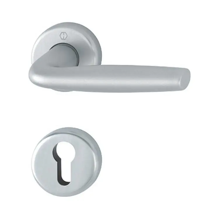 Maniglia Milos Hoppe per porta interna, rosetta e bocchetta tonda foro Yale, quadro 8 mm, spessore porta 35-75 mm, Alluminio finitura Cromo Satinato F94-1 Nu Kopen