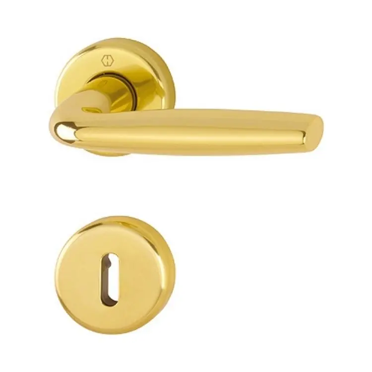 Maniglia Milos Hoppe per porta interna, rosetta e bocchetta tonda foro Patent, quadro 8 mm, spessore porta 35-75 mm, Alluminio finitura Oro Lucido F271 Rechtstreeks Van De Fabrikant