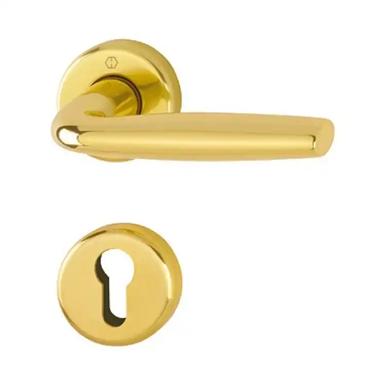 Maniglia Milos Hoppe per porta interna, rosetta e bocchetta tonda foro Yale, quadro 8 mm, spessore porta 35-75 mm, Alluminio finitura Oro Lucido F271 Koop Online