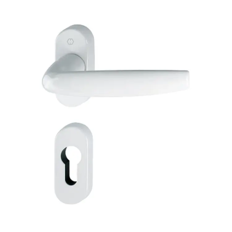 Maniglia Atlanta Hoppe per porta a profilo, rosetta e bocchetta ovale foro Yale, quadro 8 mm, spessore porta 75-85 mm, Alluminio finitura Bianco Traffico F9016 Populair