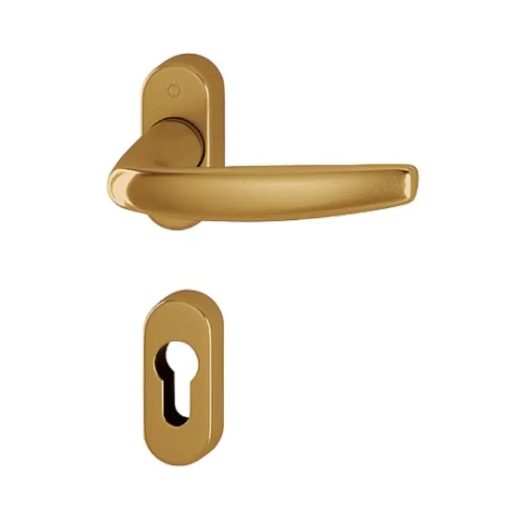 Maniglia Atlanta Hoppe per porta a profilo, rosetta e bocchetta ovale foro Yale, quadro 8 mm, spessore porta 75-85 mm, Alluminio finitura Bronzo F4 Tijdelijk Beschikbaar