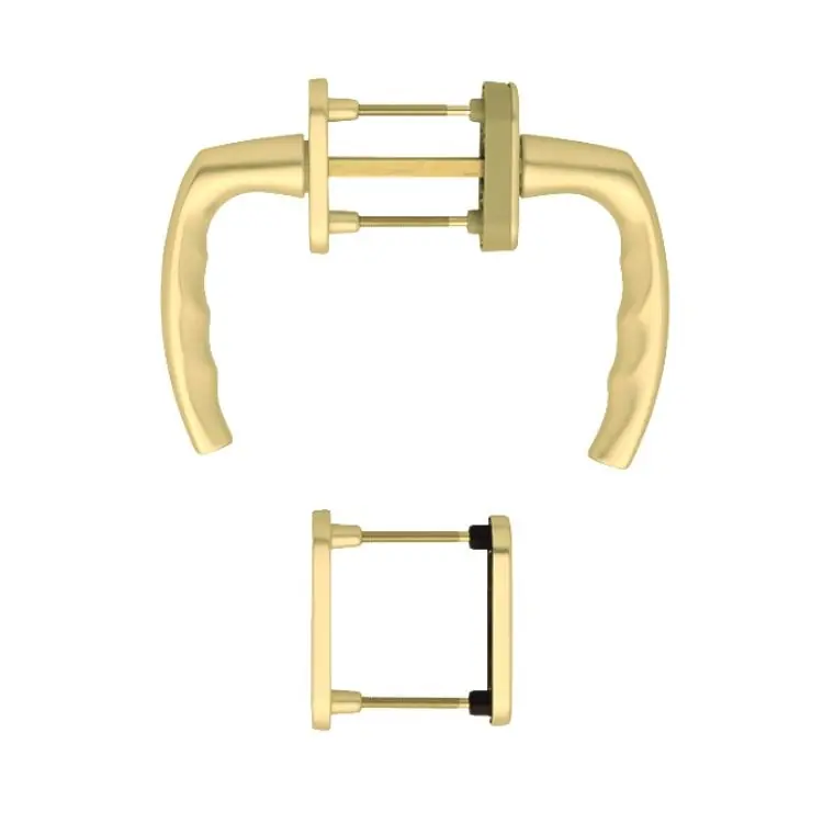 Maniglia Martellina DK Atlanta Hoppe per porta balcone, con rosetta e bocchetta ovale Yale, quadro 7 da 88-93 mm, Allluminio finitura Oro F3 Korting